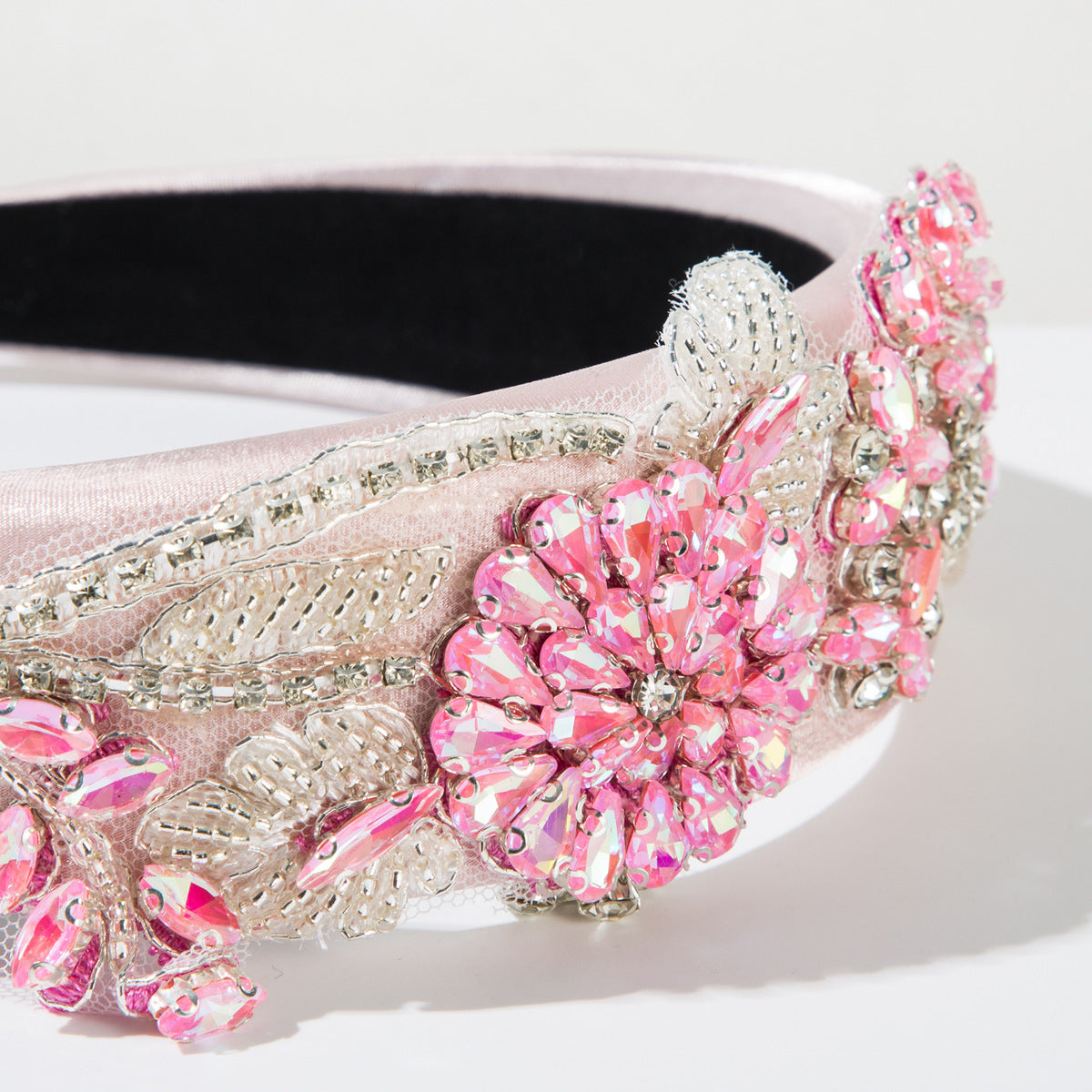 Baroque Style Jewelry Headband For Women With Glass Material And Purple Rhinestone Flowers