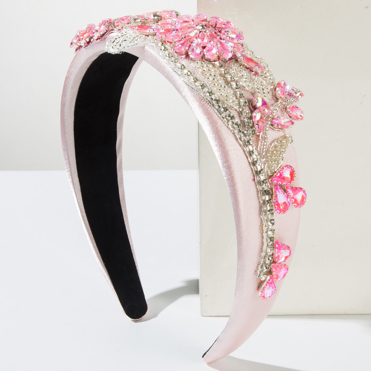Baroque Style Jewelry Headband For Women With Glass Material And Purple Rhinestone Flowers