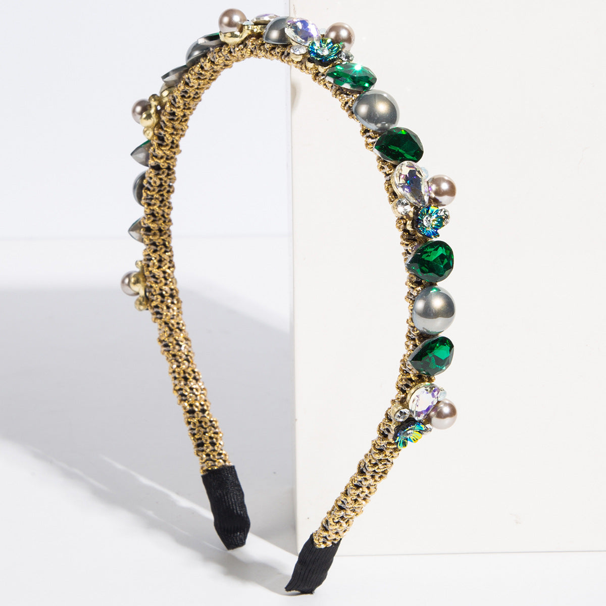 New Style Irregular Jewelry Headband For Women With Green Rhinestones