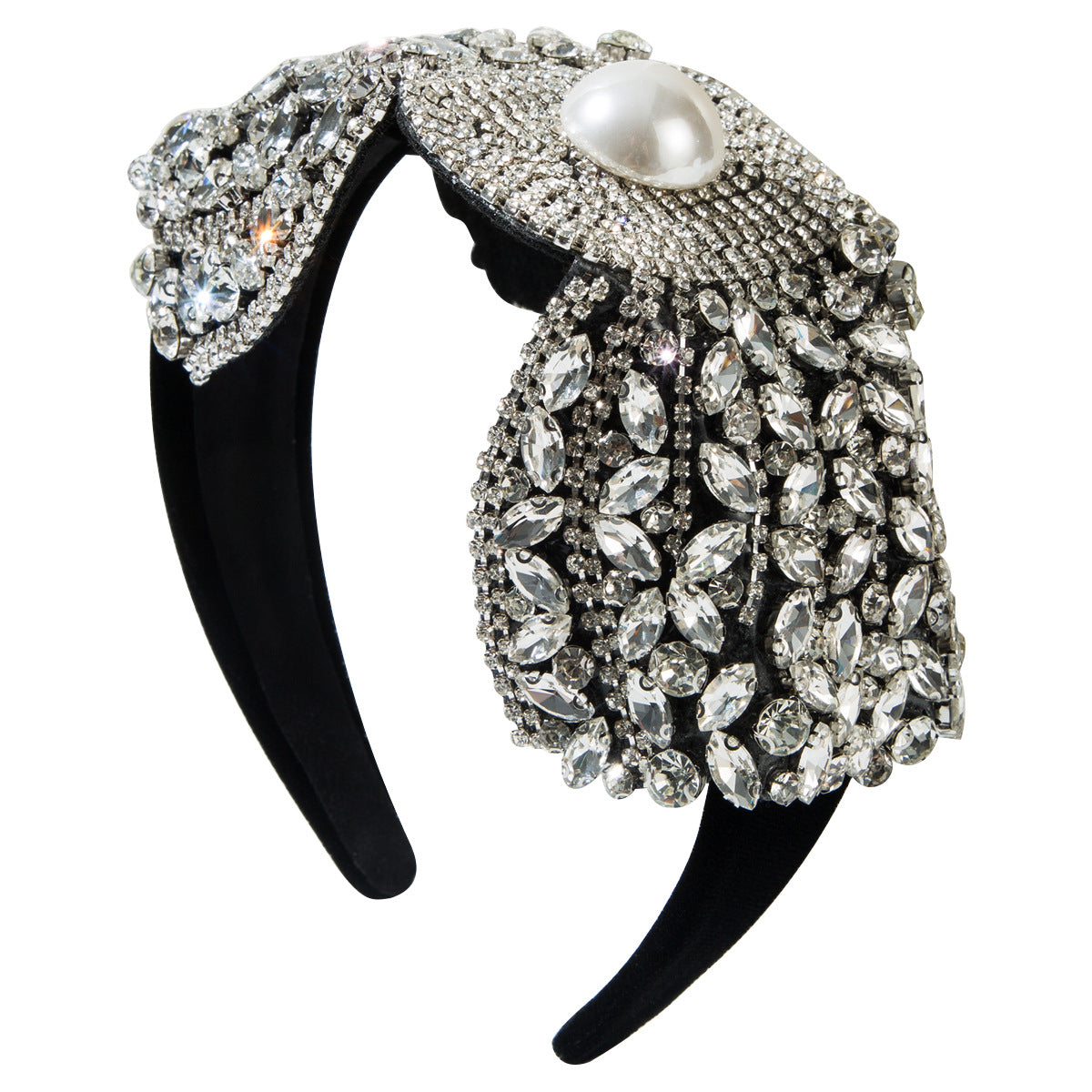 Baroque Style Bow Tie Jewelry Headband For Women With White Rhinestones