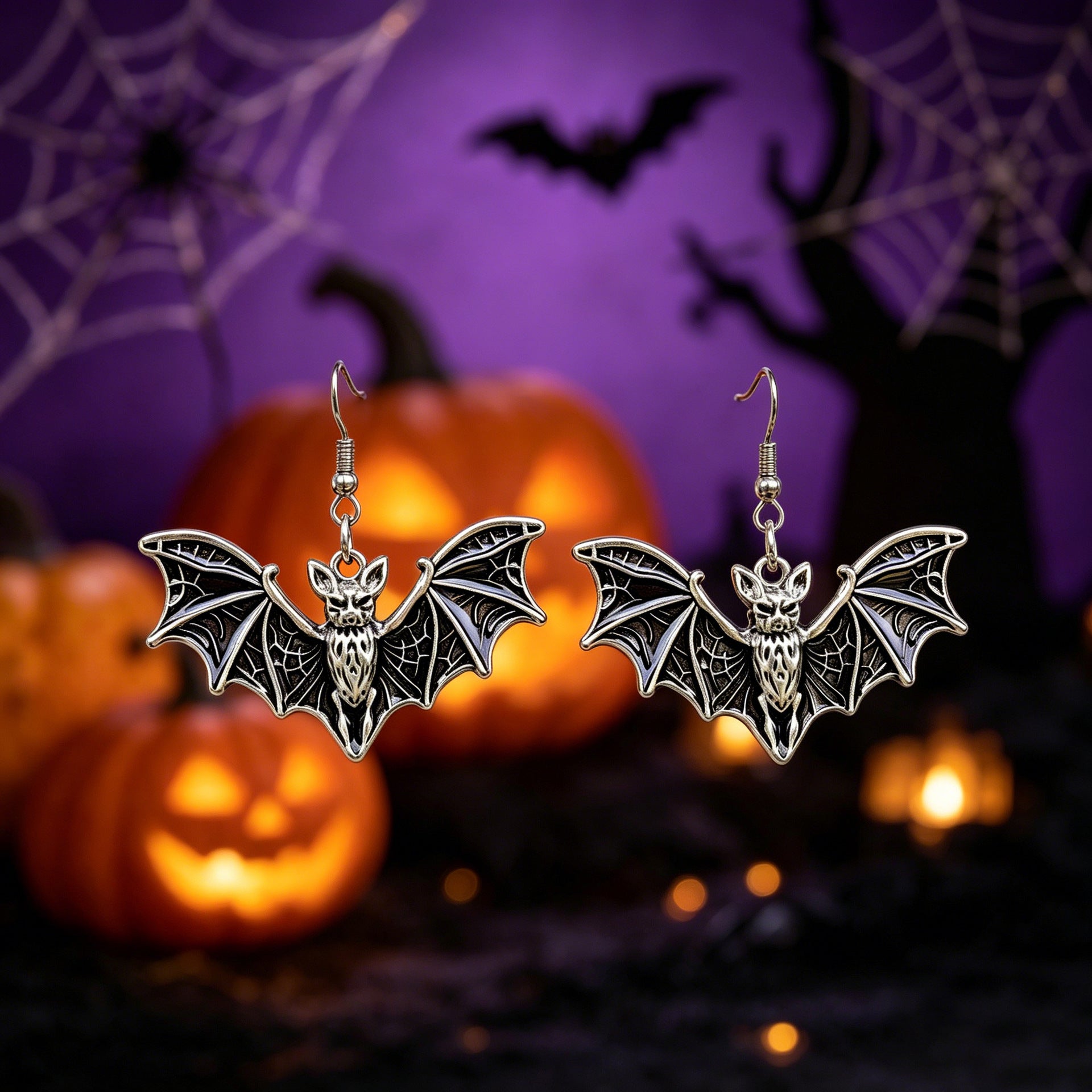 Halloween Bat Earrings For Unisex Featuring Dyed Black Zinc Alloy With Iron Ear Pins, 1 Set