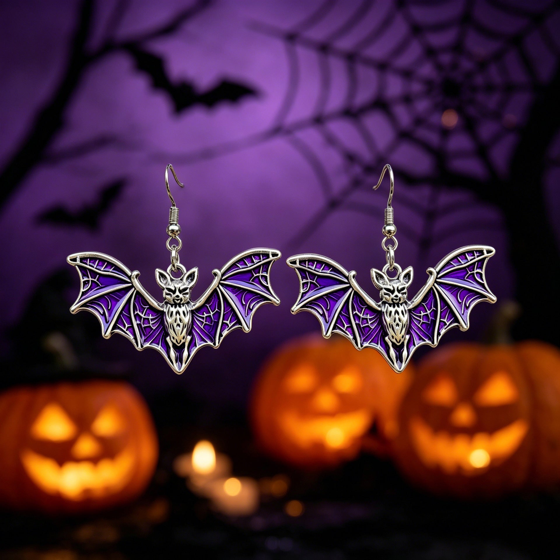 Halloween Bat Earrings For Unisex Featuring Dyed Black Zinc Alloy With Iron Ear Pins, 1 Set