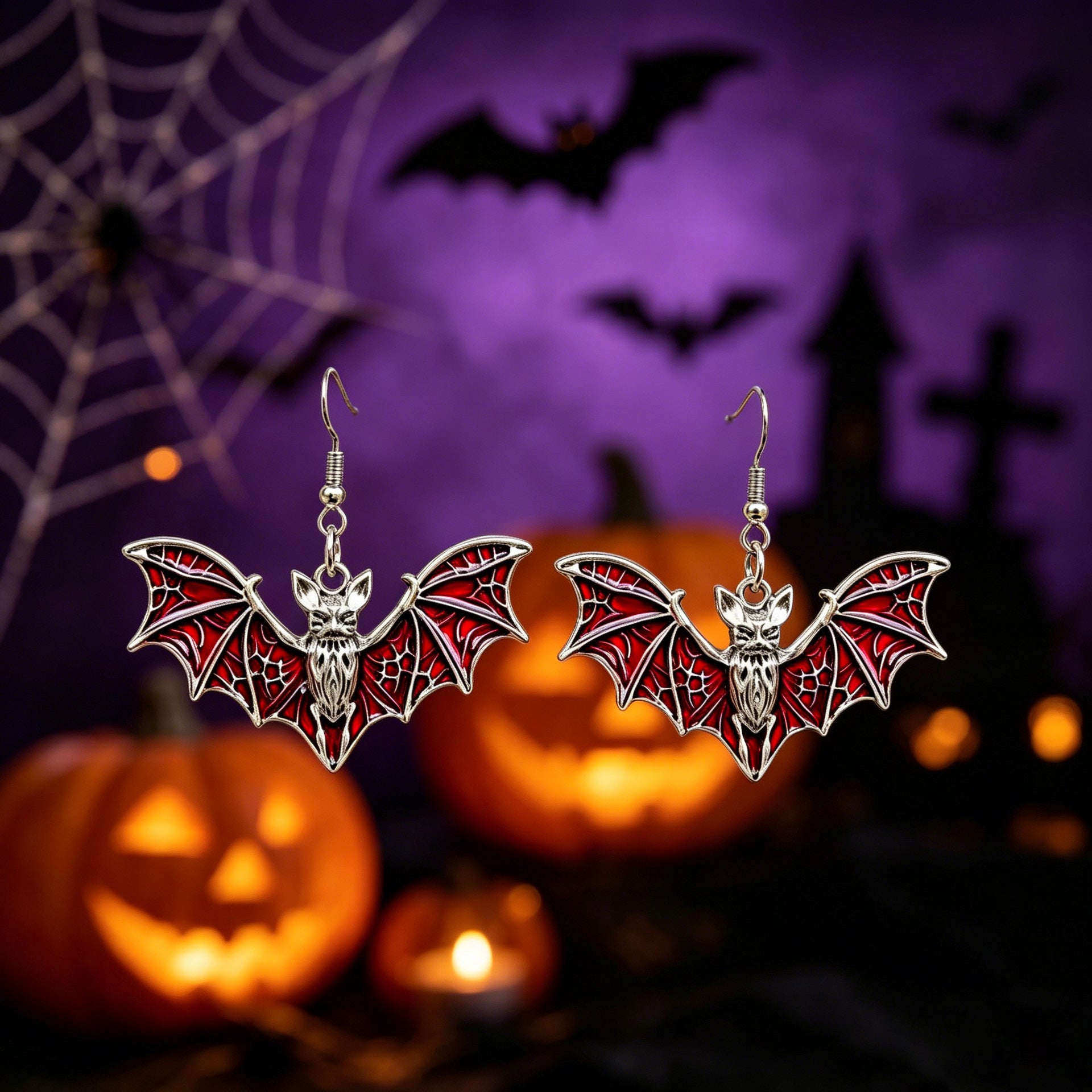 Halloween Bat Earrings For Unisex Featuring Dyed Black Zinc Alloy With Iron Ear Pins, 1 Set