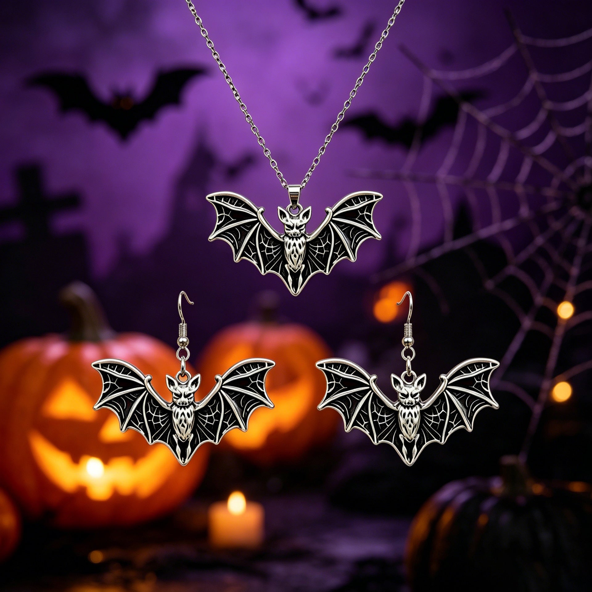 Halloween Bat Earrings For Unisex Featuring Dyed Black Zinc Alloy With Iron Ear Pins, 1 Set