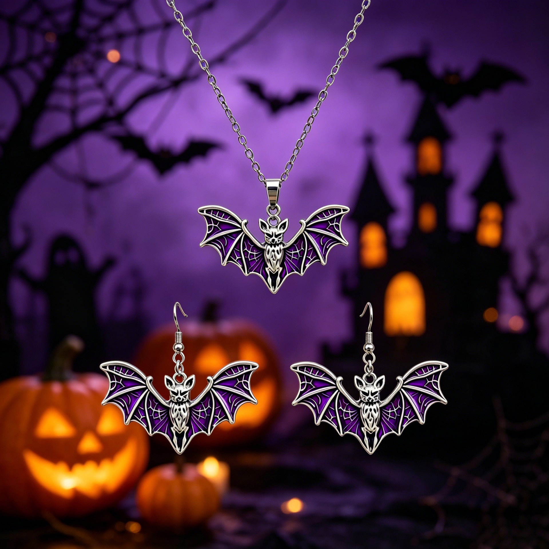 Halloween Bat Earrings For Unisex Featuring Dyed Black Zinc Alloy With Iron Ear Pins, 1 Set