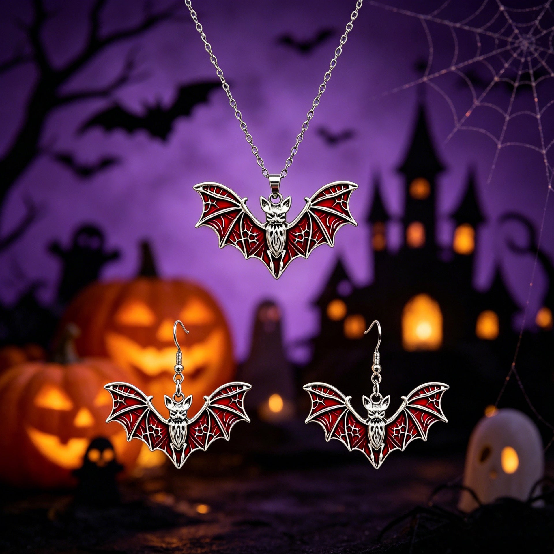 Halloween Bat Earrings For Unisex Featuring Dyed Black Zinc Alloy With Iron Ear Pins, 1 Set