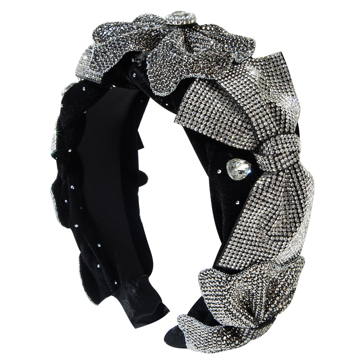 New Style Bow Tie Jewelry Headband For Women In White Alloy With Rhinestones