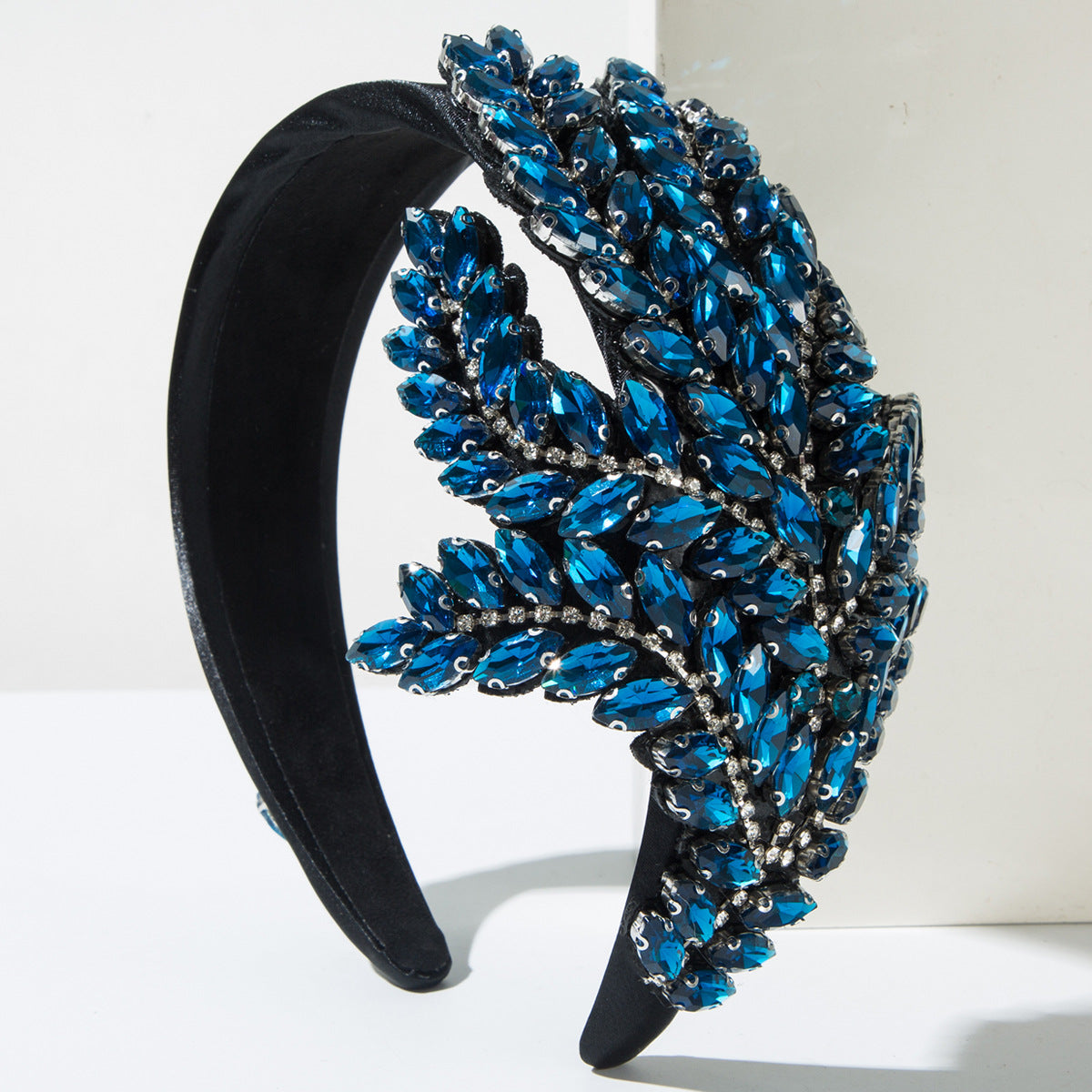 Glam Tree Jewelry Headband For Women With Glass Inlay In Dyed Black