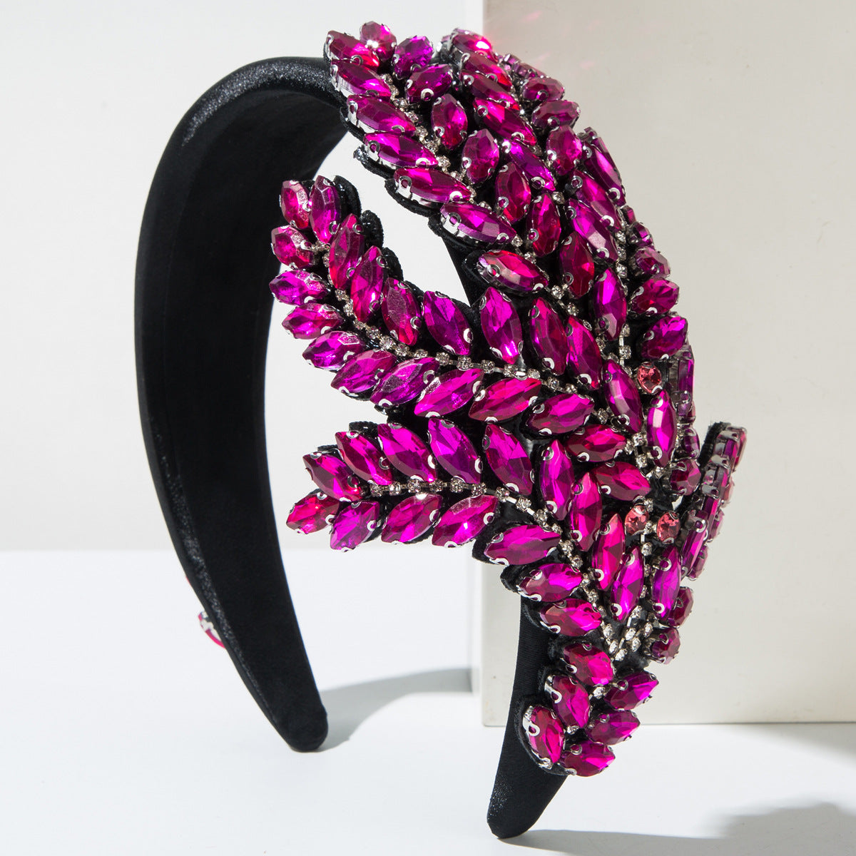 Glam Tree Jewelry Headband For Women With Glass Inlay In Dyed Black