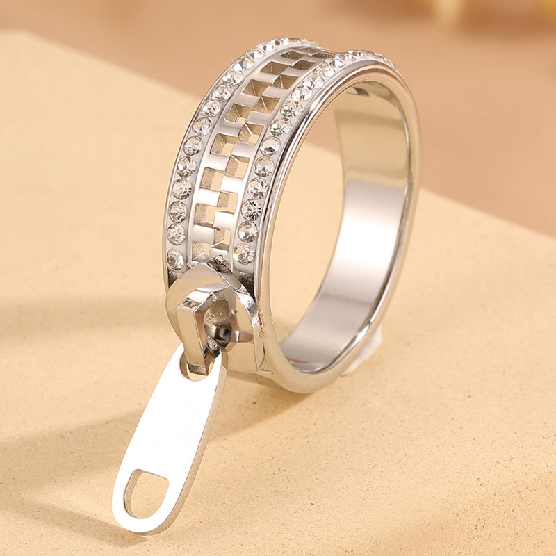 Geometric Waterproof Non Tarnish Rings For Adults, 304 Stainless Steel With 18K Real Gold Plated PVD Coating And Zircon Inlay
