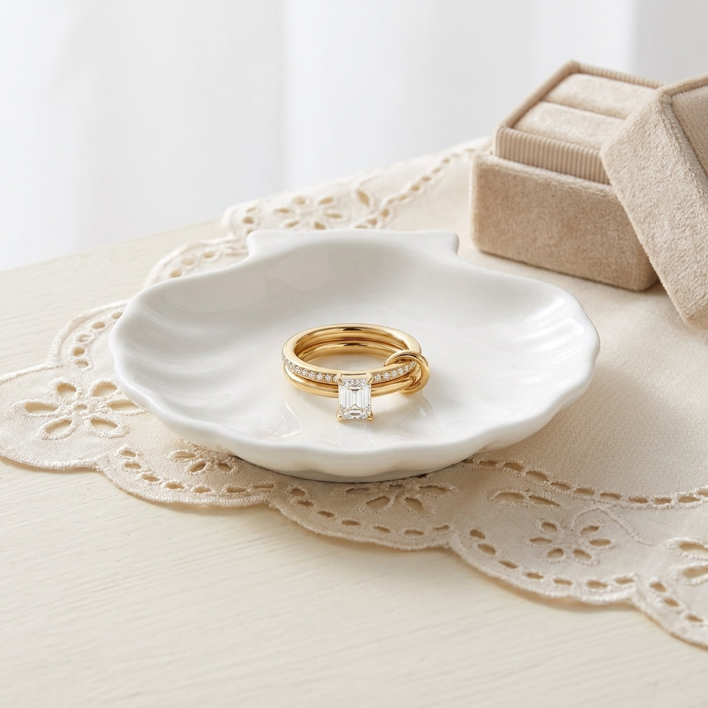 Geometric Electroplated Rings For Women In 304 Stainless Steel With 18K Real Gold PVD Coating And Zircon Inlay