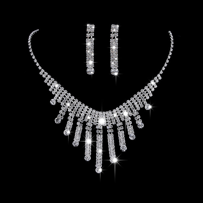 Geometric Tassel Jewelry Set For Women In Electroplated Copper With Rhinestone Inlay