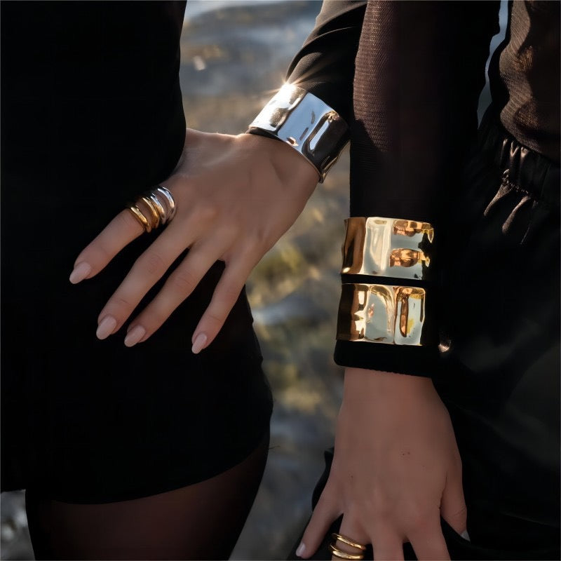Handmade C Shape Bangle For Women In 304 Stainless Steel With 18K Real Gold Plated PVD Coating 0.03µm-0.05µm Thickness
