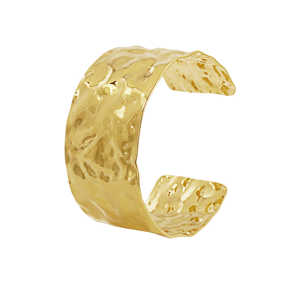 Handmade C Shape Bangle For Women In 304 Stainless Steel With 18K Real Gold Plated PVD Coating 0.03µm-0.05µm Thickness