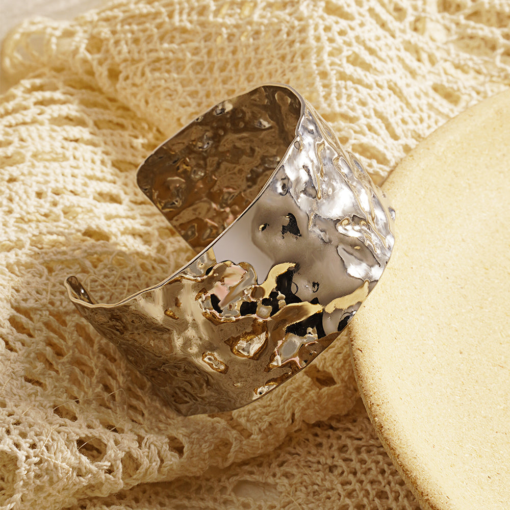 Handmade C Shape Bangle For Women In 304 Stainless Steel With 18K Real Gold Plated PVD Coating 0.03µm-0.05µm Thickness