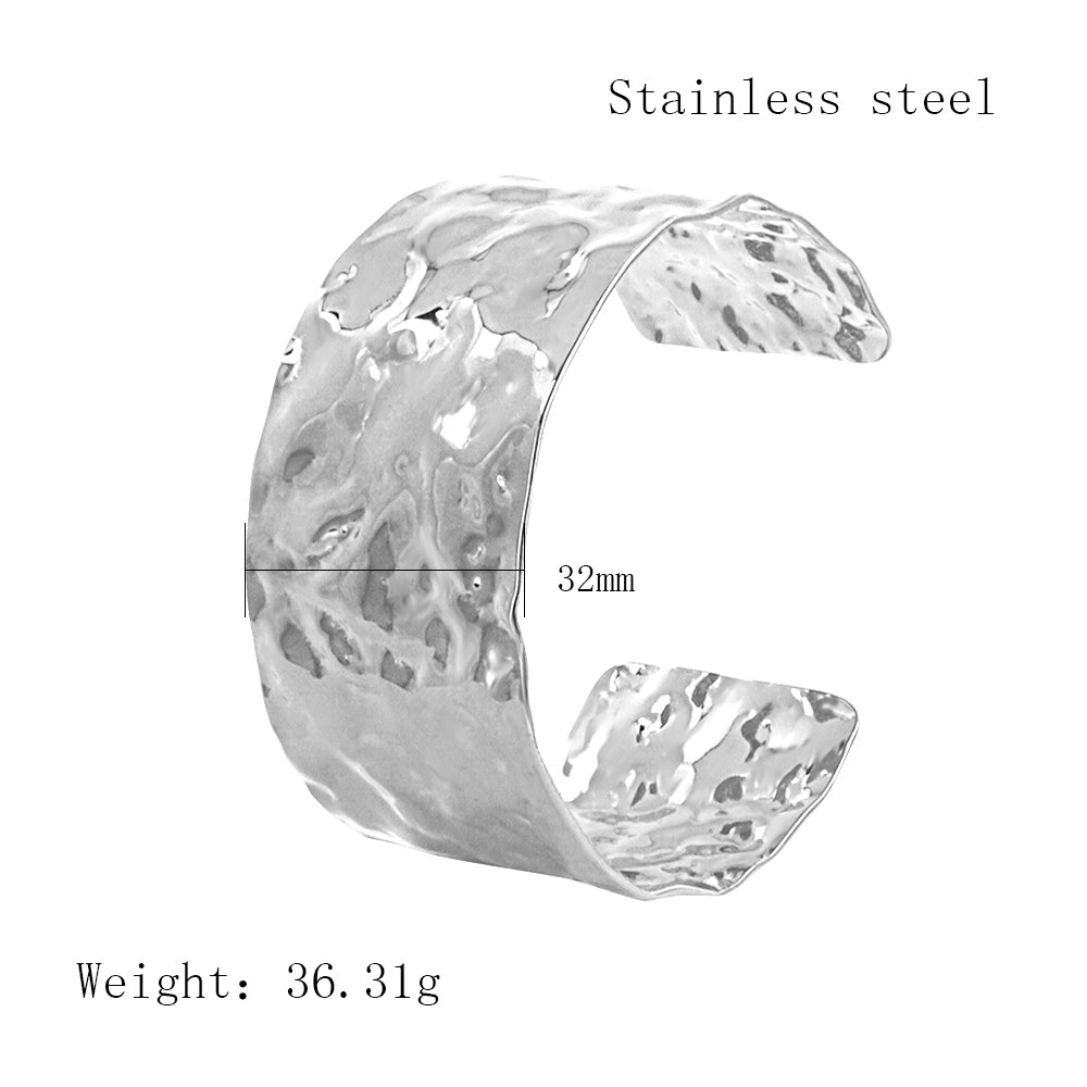 Handmade C Shape Bangle For Women In 304 Stainless Steel With 18K Real Gold Plated PVD Coating 0.03µm-0.05µm Thickness