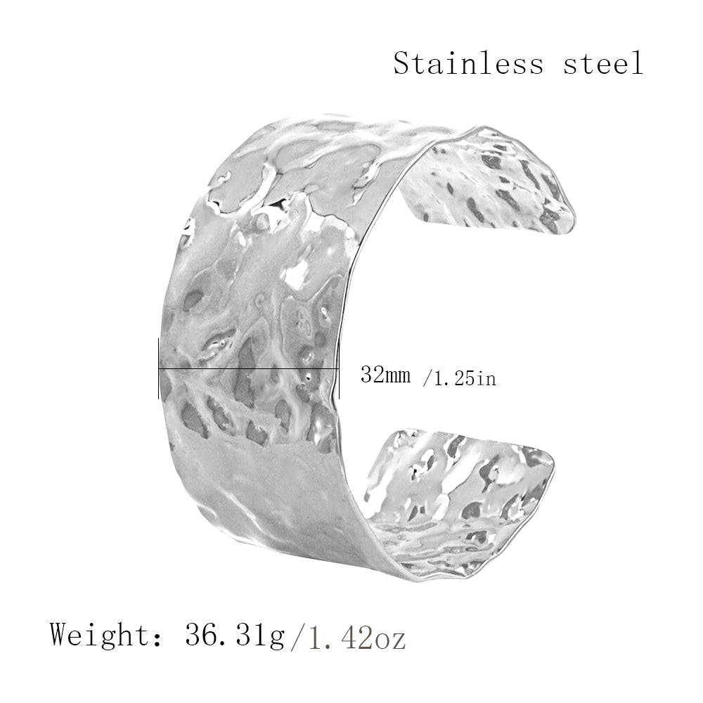 Handmade C Shape Bangle For Women In 304 Stainless Steel With 18K Real Gold Plated PVD Coating 0.03µm-0.05µm Thickness
