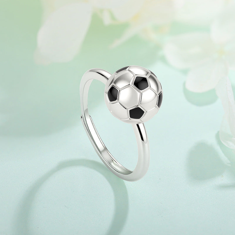 Novelty Football Ring For Unisex Featuring Rotatable Design In Silver Plated Copper Material