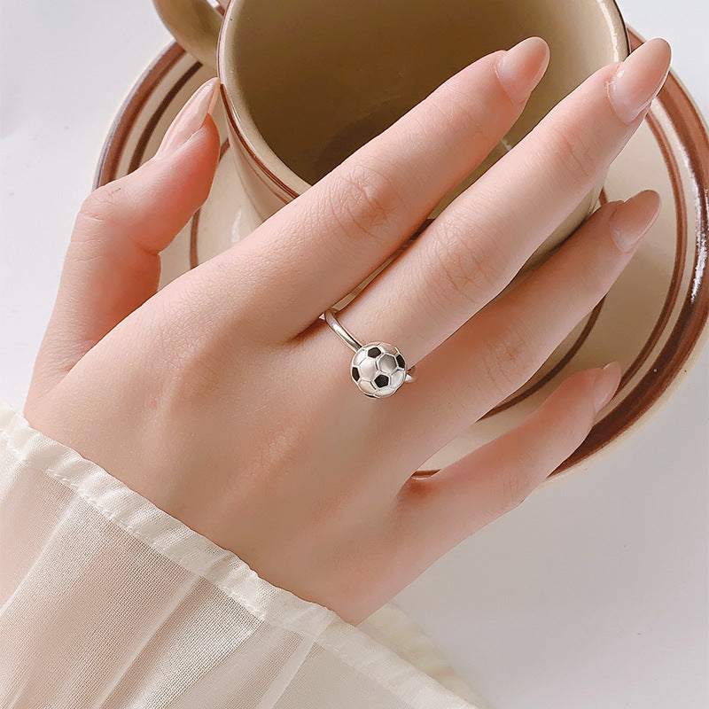 Novelty Football Ring For Unisex Featuring Rotatable Design In Silver Plated Copper Material