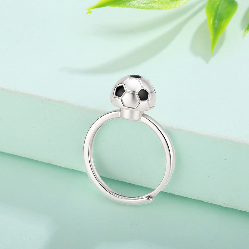 Novelty Football Ring For Unisex Featuring Rotatable Design In Silver Plated Copper Material