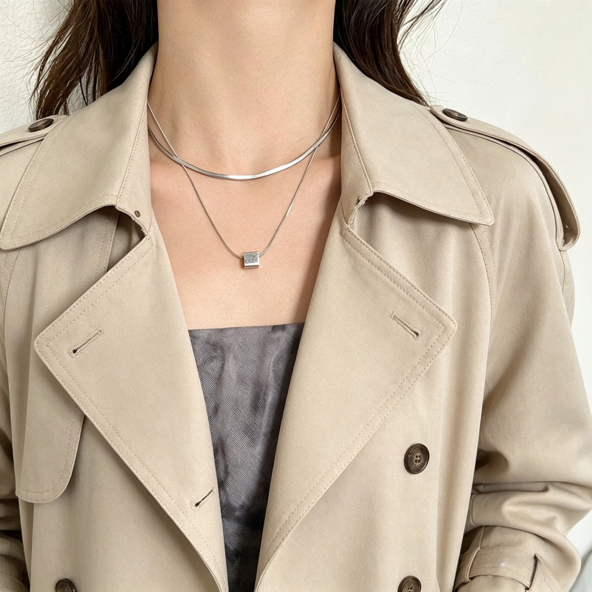 New Style Double Layer Shell Necklaces For Women With Waterproof Non Tarnish Titanium Steel Chain And Pendant