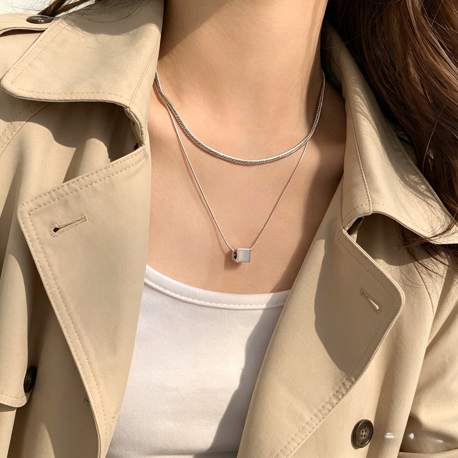 New Style Double Layer Shell Necklaces For Women With Waterproof Non Tarnish Titanium Steel Chain And Pendant