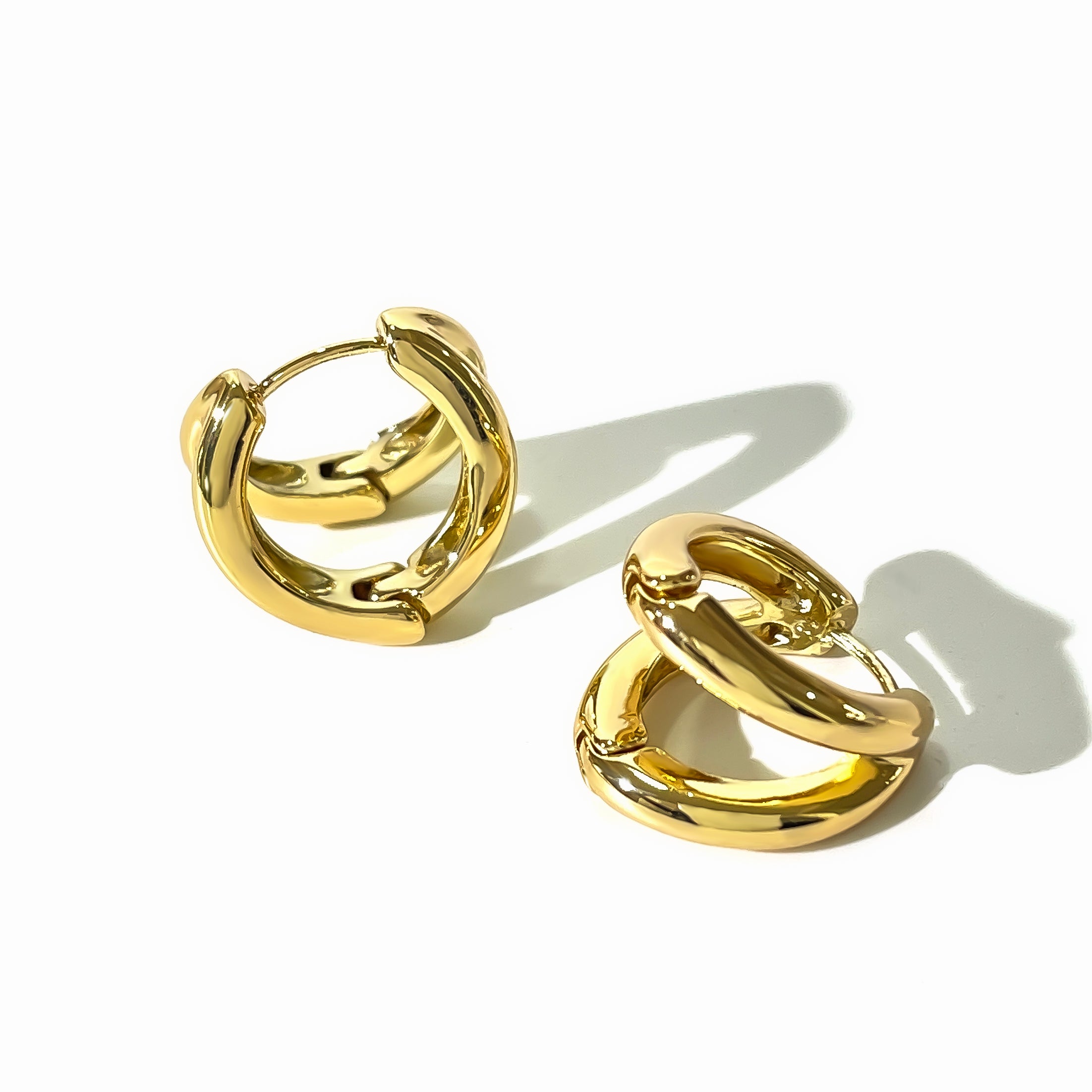 Double Ring Earrings For Women, Hand Polished Copper With 14K Real Gold Water Plating, 0.03µm-0.05µm Thickness