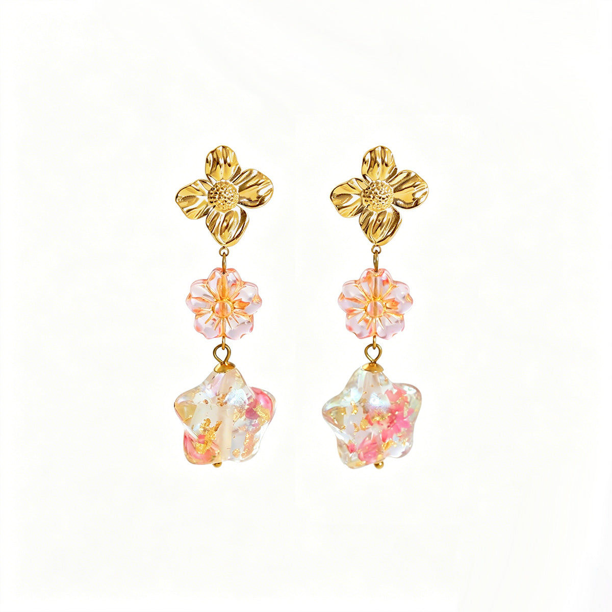 Cute Flowers Electroplated Earrings In 18K Real Gold Plated With PVD Coated 304 Stainless Steel