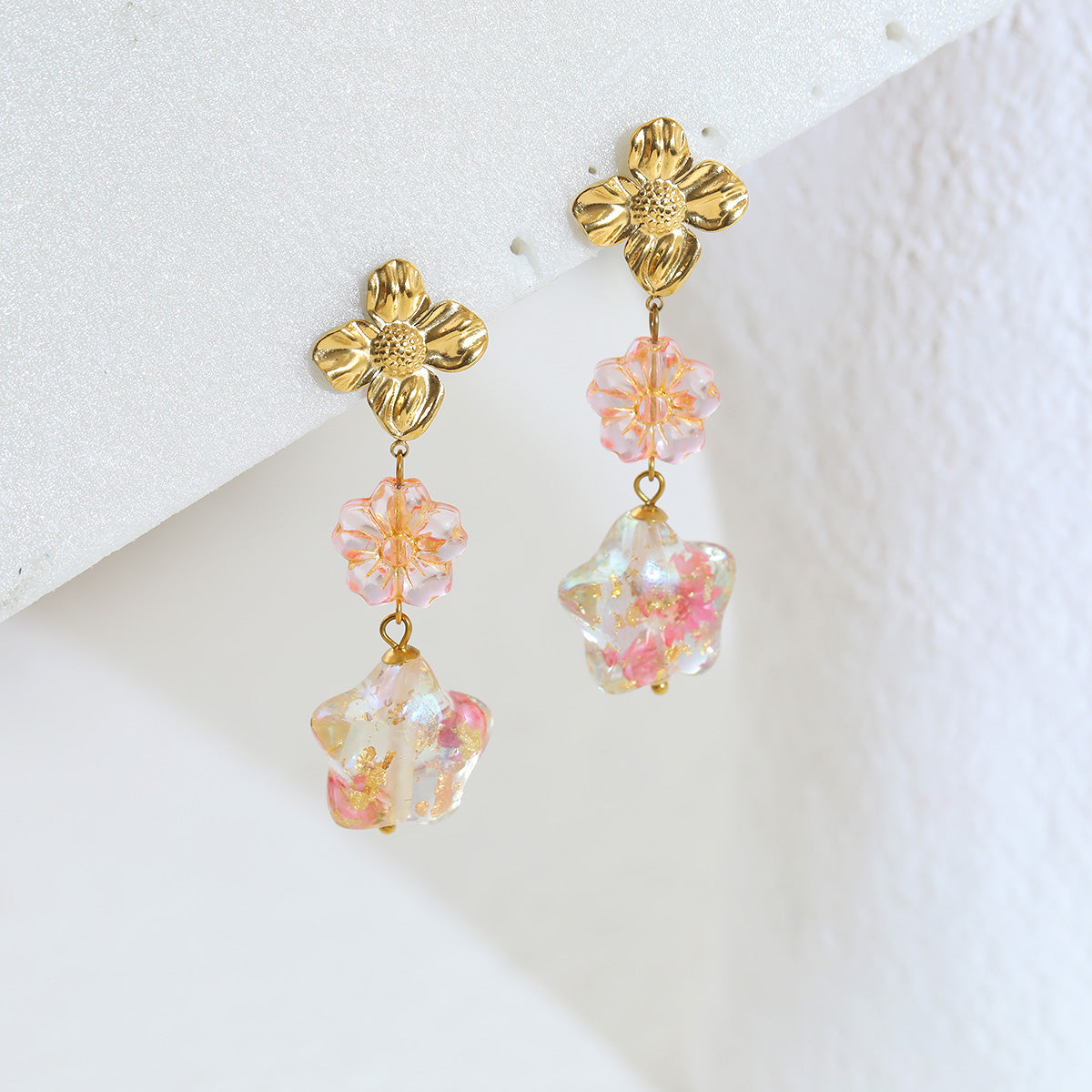 Cute Flowers Electroplated Earrings In 18K Real Gold Plated With PVD Coated 304 Stainless Steel