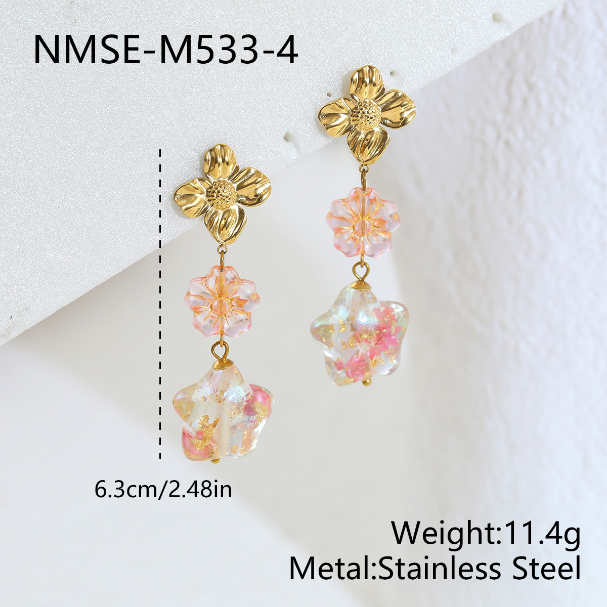 Cute Flowers Electroplated Earrings In 18K Real Gold Plated With PVD Coated 304 Stainless Steel