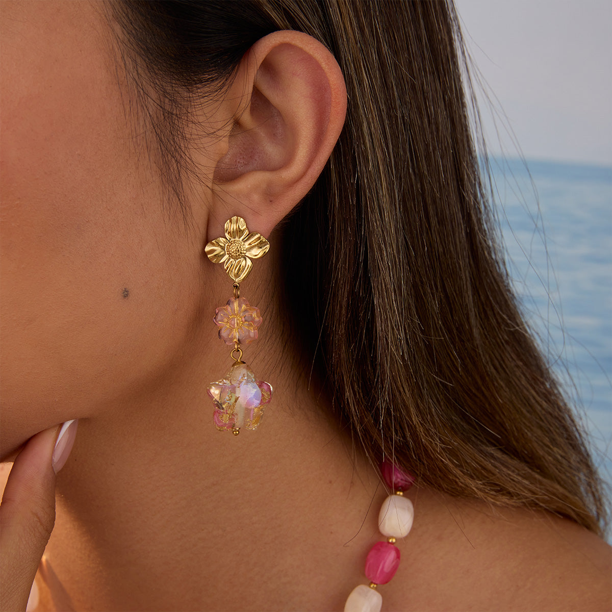 Cute Flowers Electroplated Earrings In 18K Real Gold Plated With PVD Coated 304 Stainless Steel
