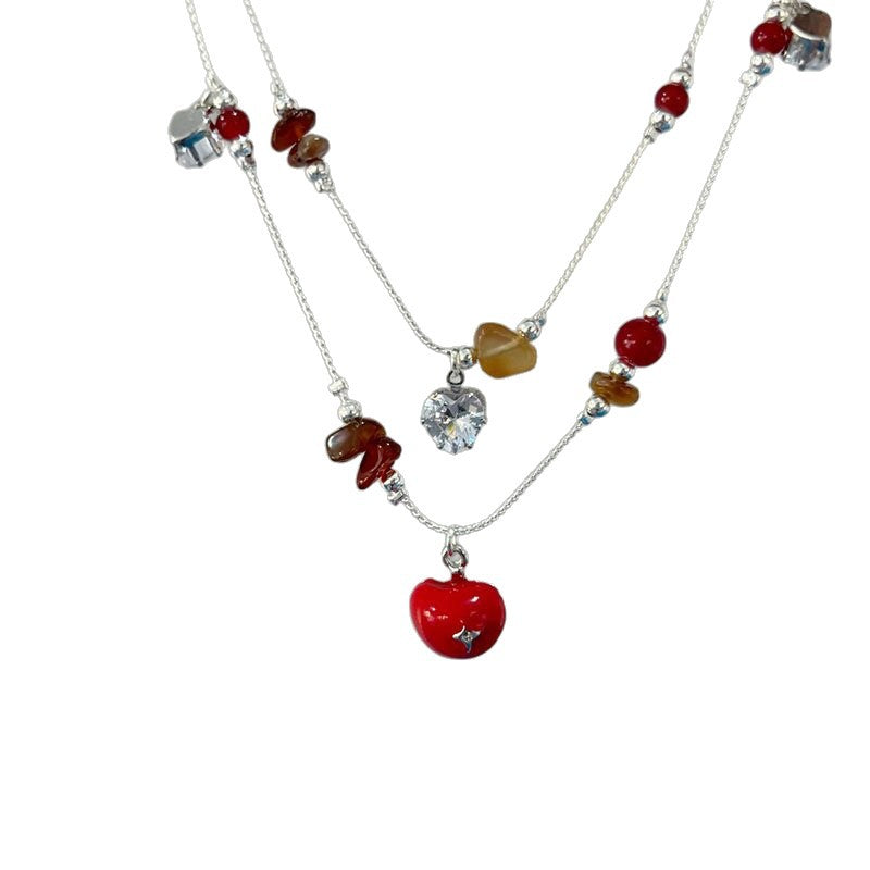 Apple Beading Necklace For Women In Sweet Style With Red Mixed Materials And Alloy Pendant