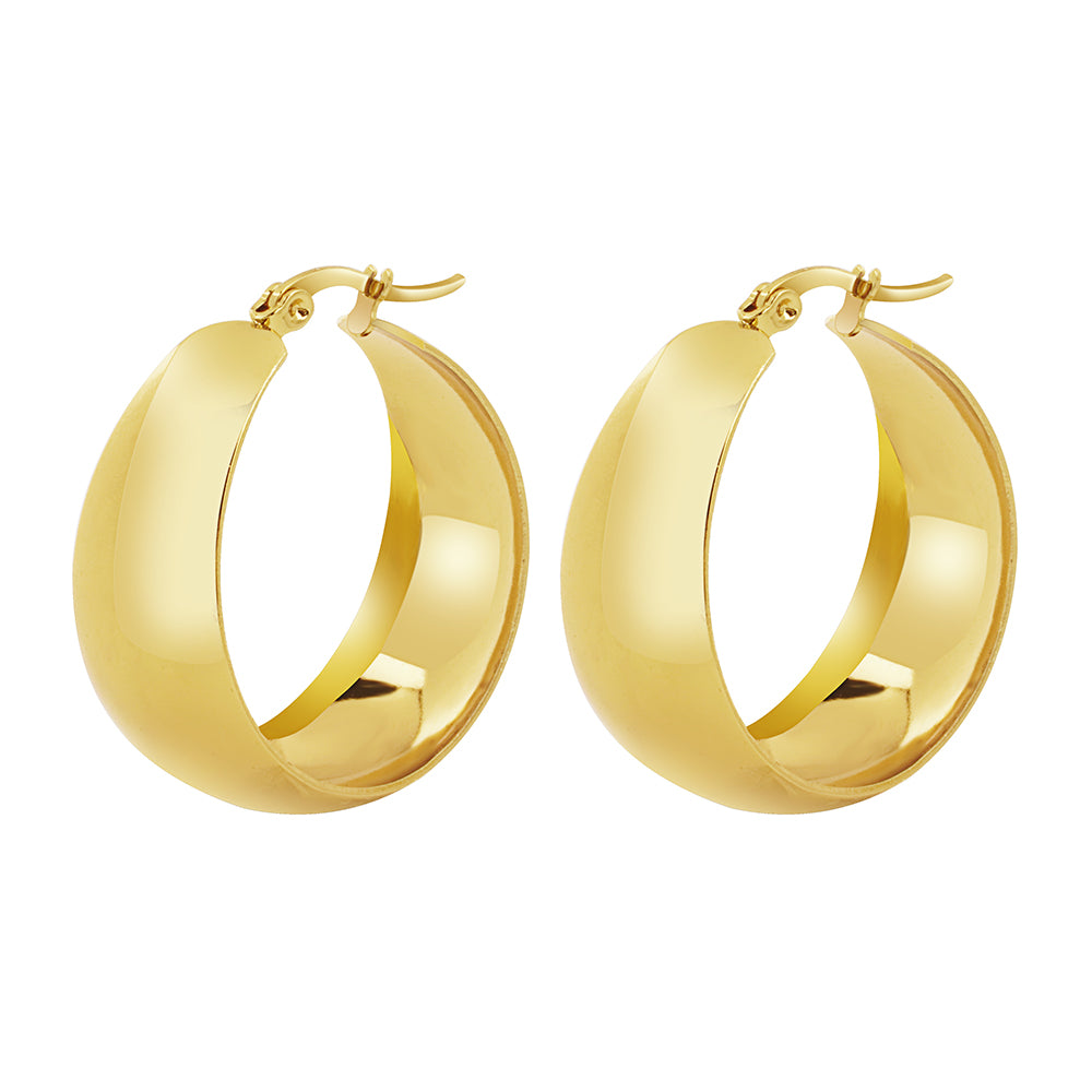 Handmade Round Earrings For Women In 304 Stainless Steel With 18K Real Gold PVD Coated Plating And 0.03µm-0.05µm Thickness
