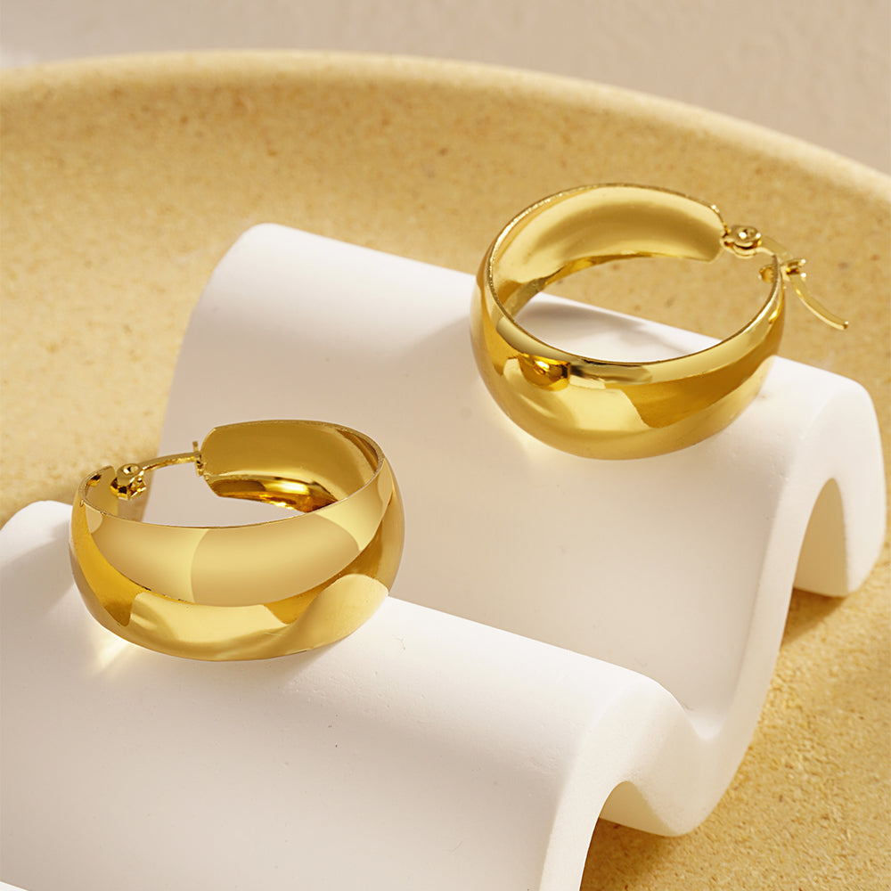 Handmade Round Earrings For Women In 304 Stainless Steel With 18K Real Gold PVD Coated Plating And 0.03µm-0.05µm Thickness