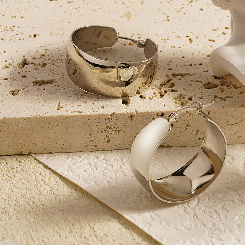 Handmade Round Earrings For Women In 304 Stainless Steel With 18K Real Gold PVD Coated Plating And 0.03µm-0.05µm Thickness