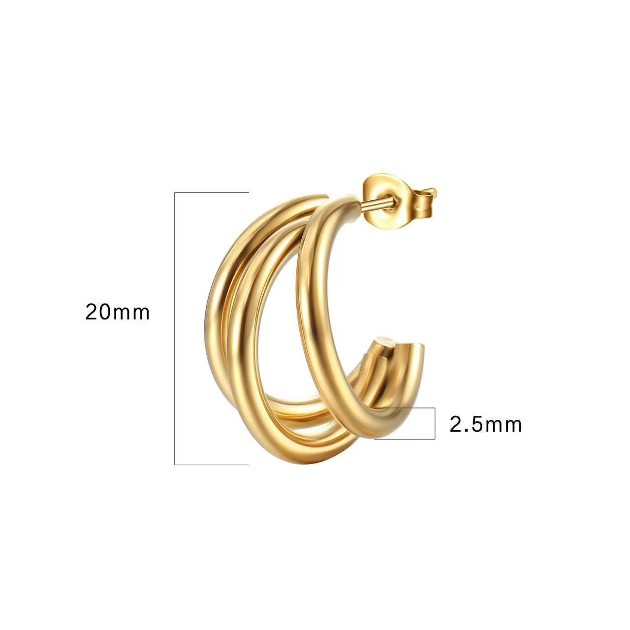 C Shape Earrings For Women In Steel Color Featuring Real Gold Plated Design With 304 Stainless Steel Ear Pins