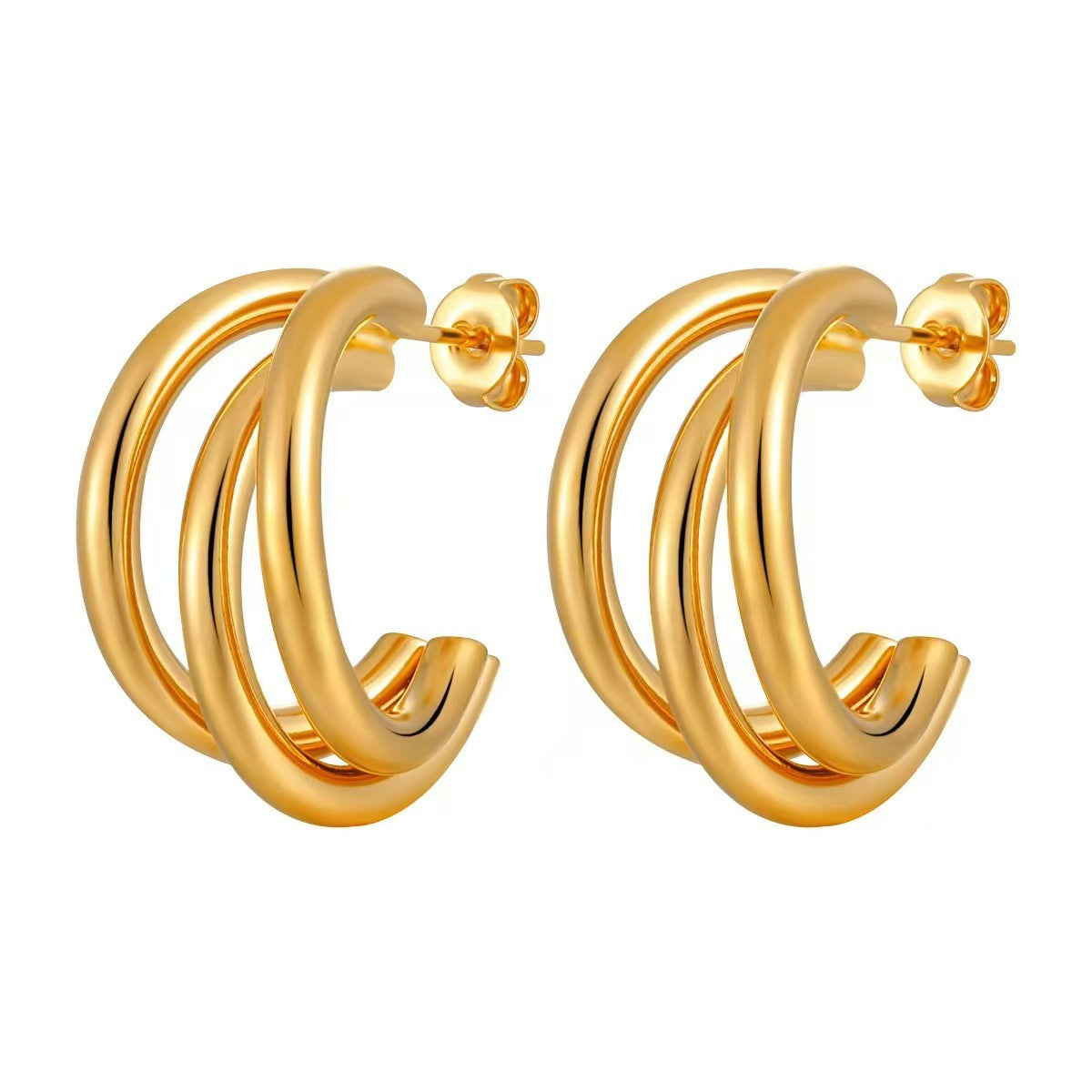 C Shape Earrings For Women In Steel Color Featuring Real Gold Plated Design With 304 Stainless Steel Ear Pins