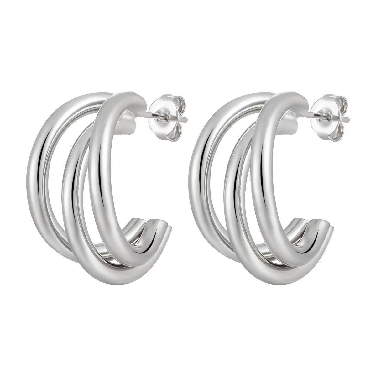 C Shape Earrings For Women In Steel Color Featuring Real Gold Plated Design With 304 Stainless Steel Ear Pins