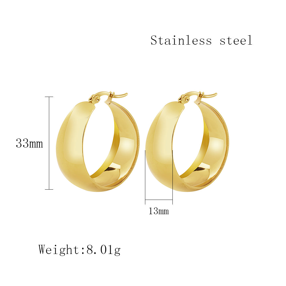 Handmade Round Earrings For Women In 304 Stainless Steel With 18K Real Gold PVD Coated Plating And 0.03µm-0.05µm Thickness