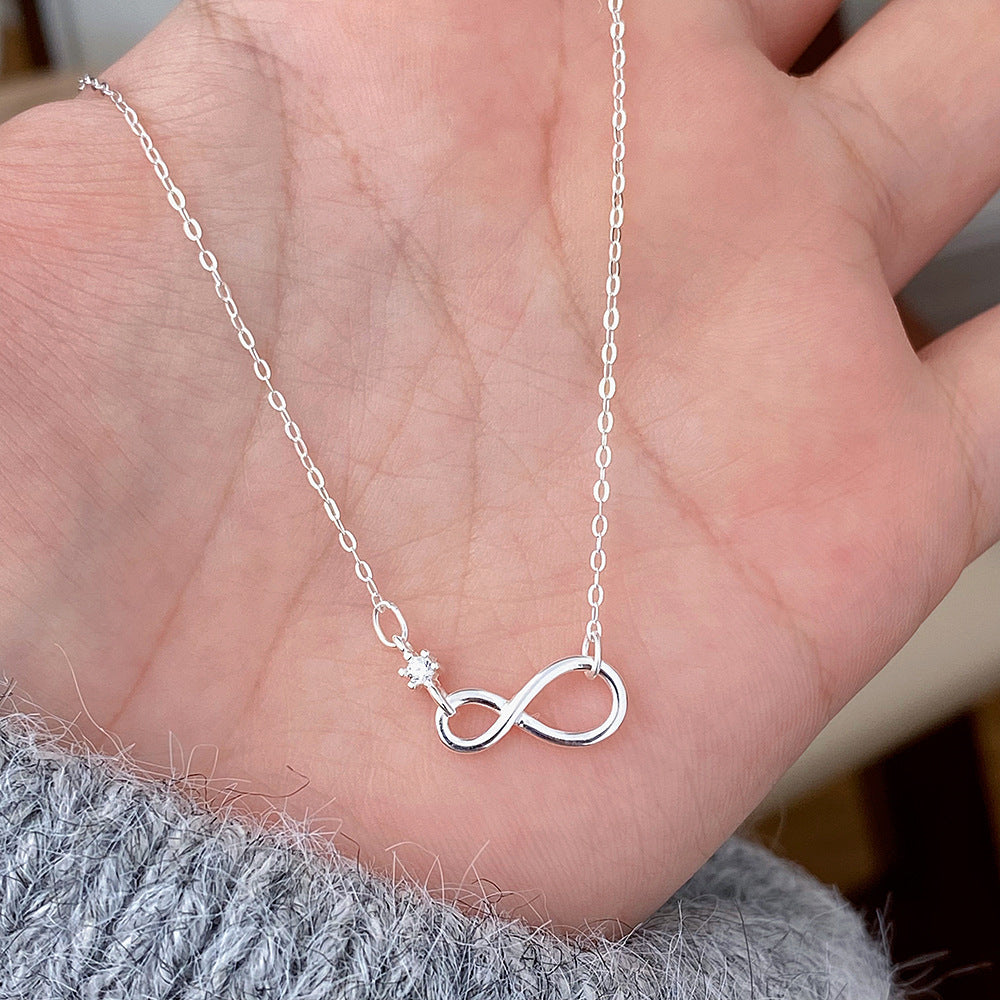 Infinity Silver Copper Necklace For Women In Simple Style With Zircon Inlay And Cable Chain