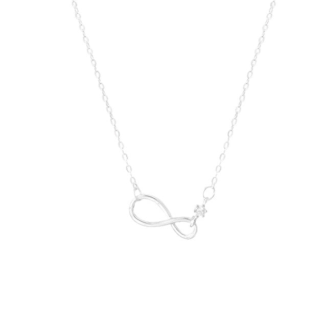 Infinity Silver Copper Necklace For Women In Simple Style With Zircon Inlay And Cable Chain