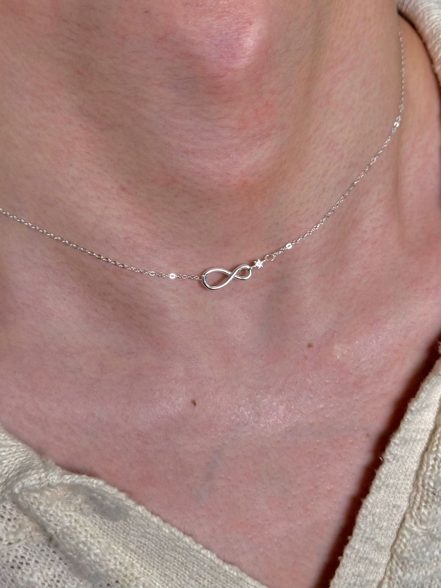 Infinity Silver Copper Necklace For Women In Simple Style With Zircon Inlay And Cable Chain