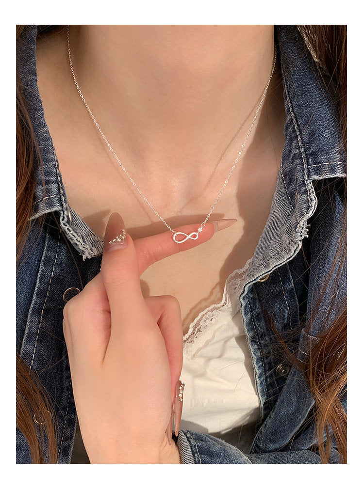 Infinity Silver Copper Necklace For Women In Simple Style With Zircon Inlay And Cable Chain