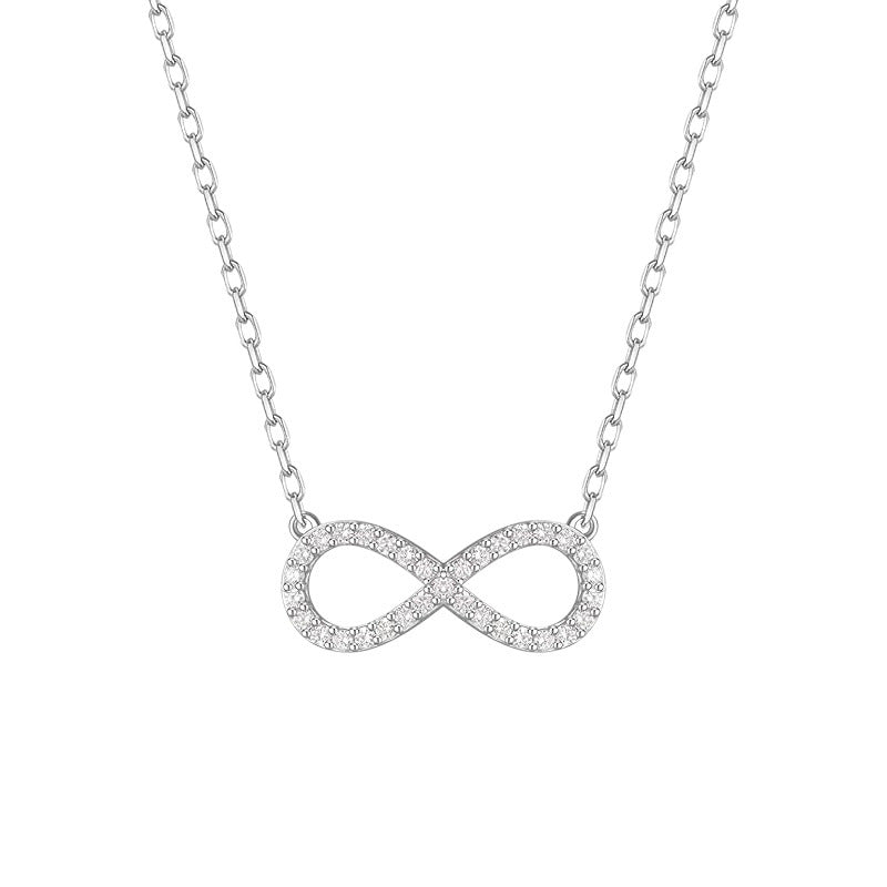 Infinity Necklace For Women In Steel Color Featuring Copper Chain And Pendant With Zircon Inlay