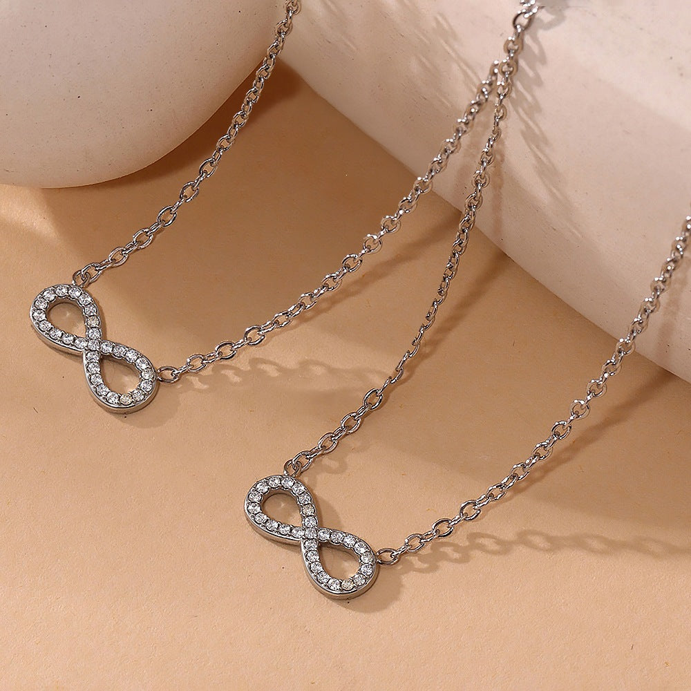 Infinity Necklace For Women In Steel Color Featuring Copper Chain And Pendant With Zircon Inlay