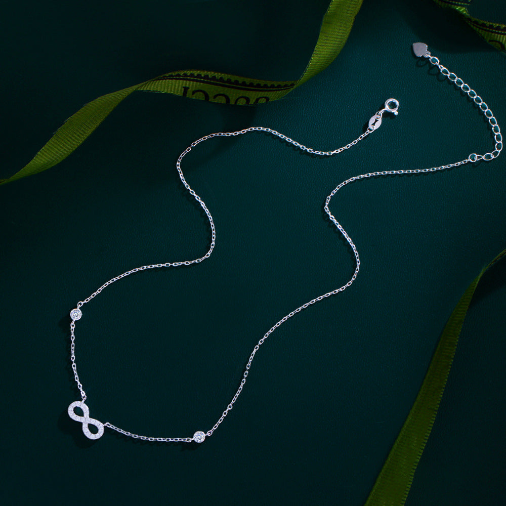 Infinity Pendant Necklace For Women In Silver Featuring 925 Sterling Silver Pendant With Electroplated Finish And Rhinestone Inlay