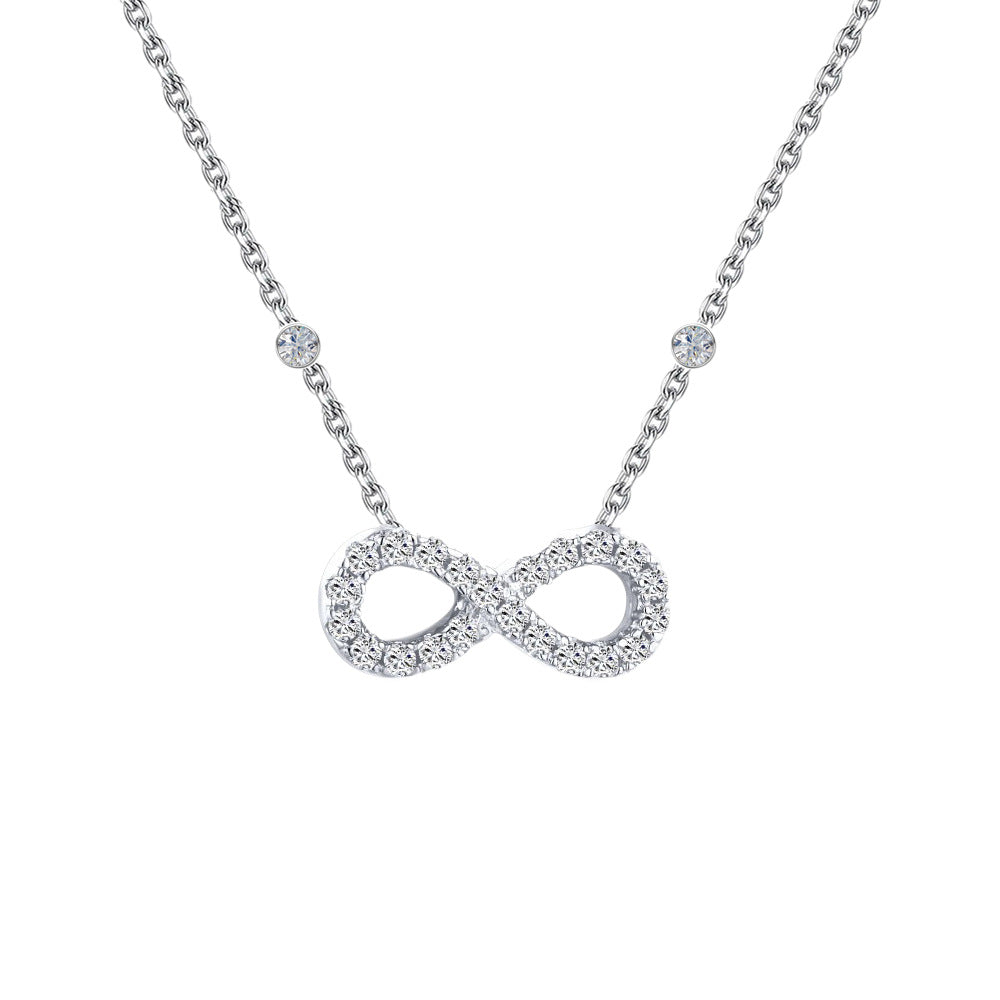 Infinity Pendant Necklace For Women In Silver Featuring 925 Sterling Silver Pendant With Electroplated Finish And Rhinestone Inlay
