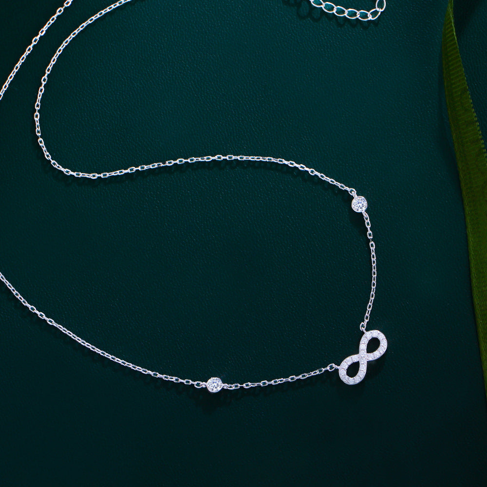 Infinity Pendant Necklace For Women In Silver Featuring 925 Sterling Silver Pendant With Electroplated Finish And Rhinestone Inlay