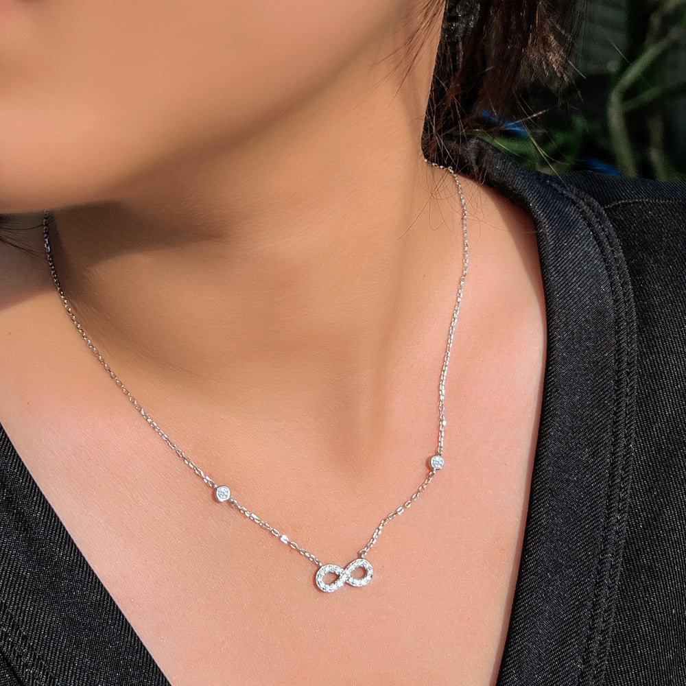 Infinity Pendant Necklace For Women In Silver Featuring 925 Sterling Silver Pendant With Electroplated Finish And Rhinestone Inlay