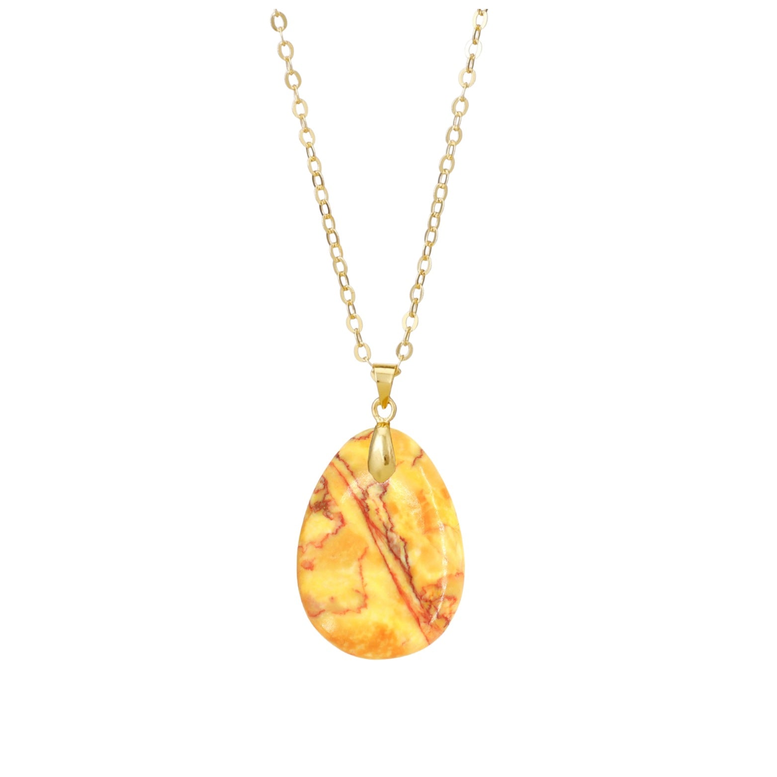 Ethnic Style Heart Shape Pendant Necklace With Crystal And Natural Stone Inlay, Real Gold Plated